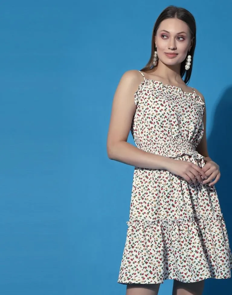 Off White Ruffled Slip Dress