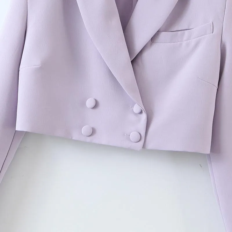 Office Women Set Double-Breasted Button Short Women Blazer High Waist irregular shorts pants long sleeve suit women