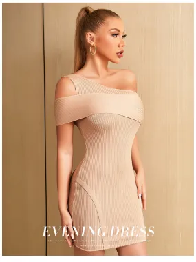 One Shoulder Bodycon Bandage Evening Mini Dress