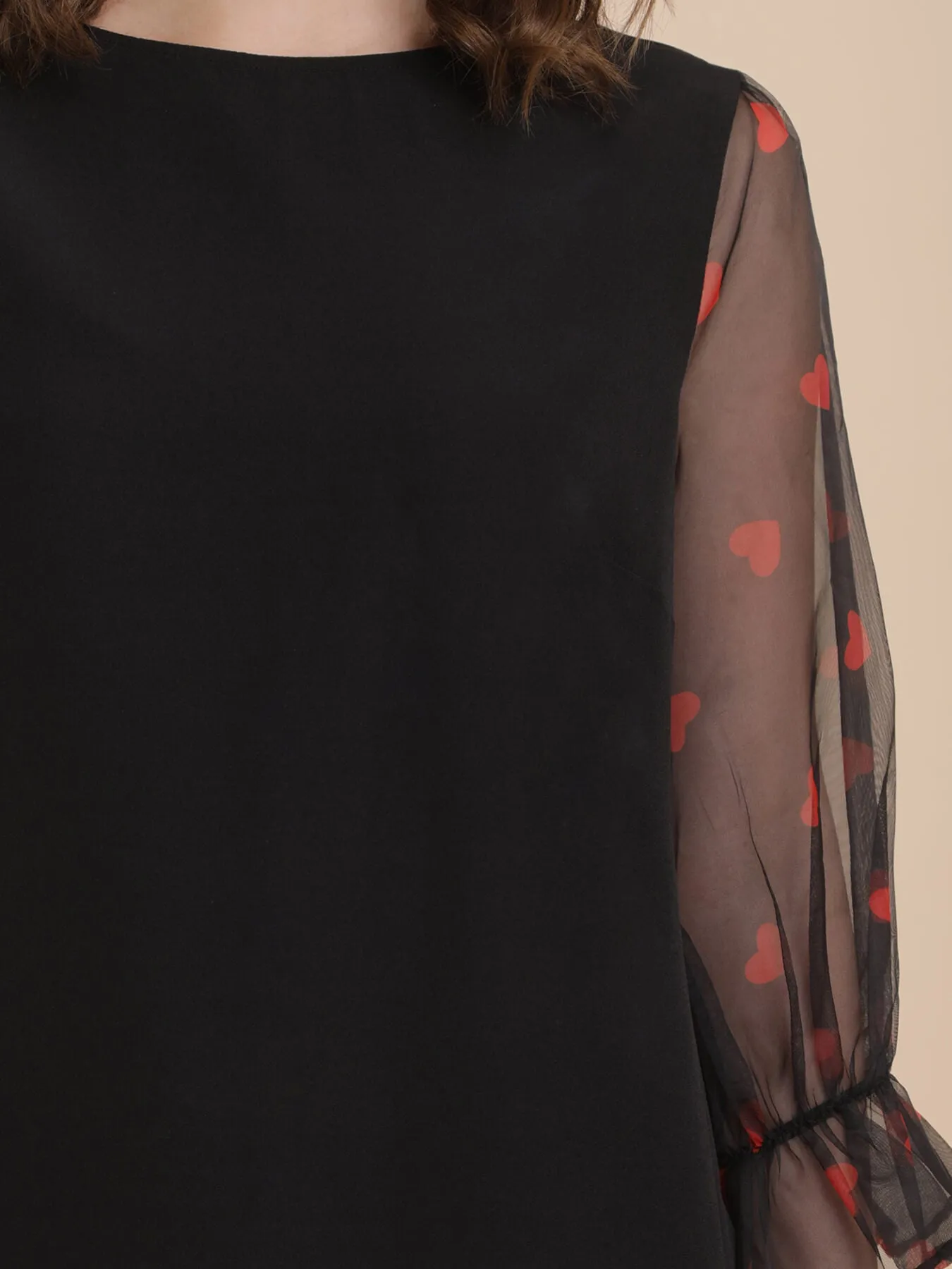 Organza Ruffle Sleeves Dress - Black