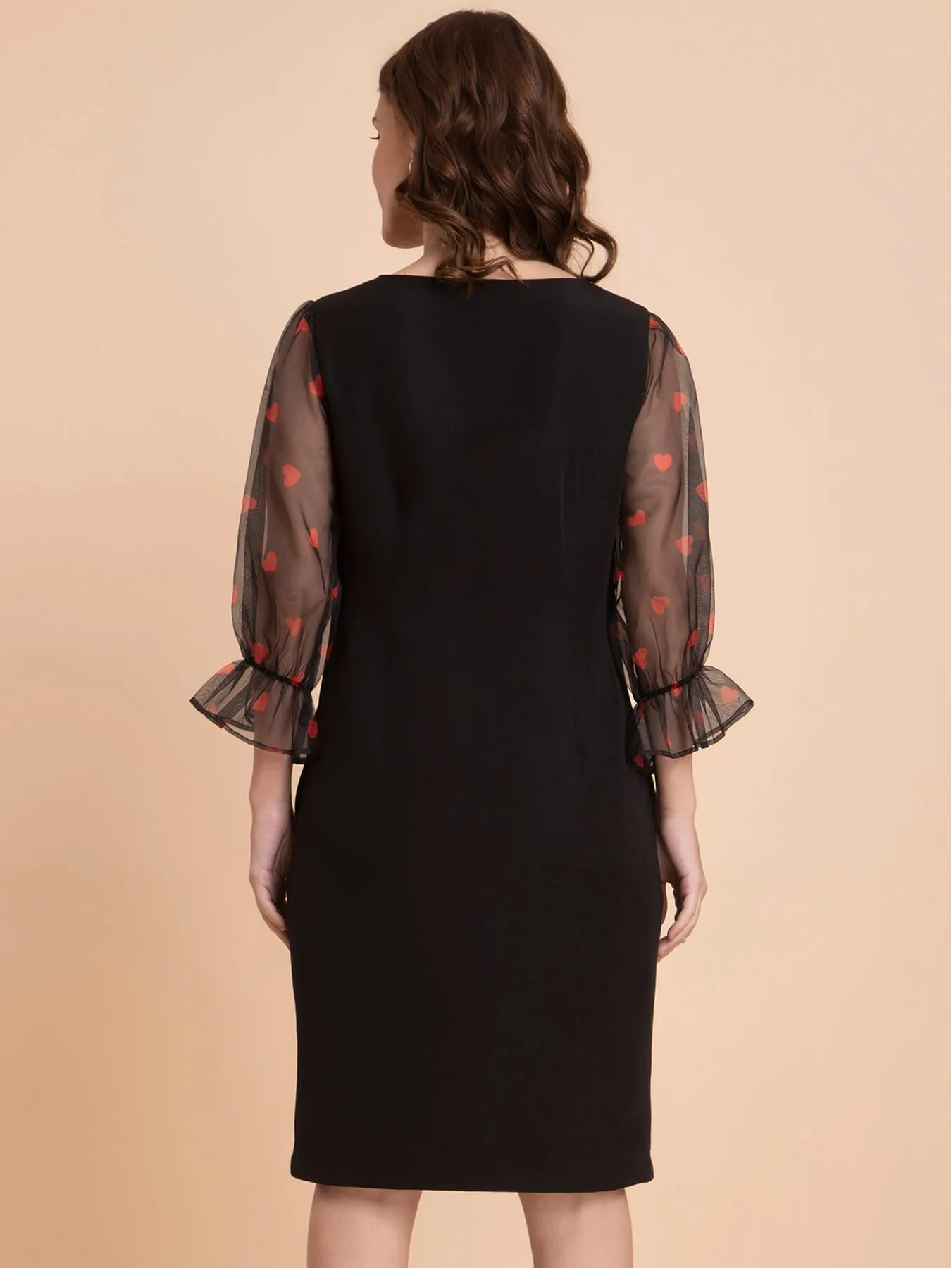 Organza Ruffle Sleeves Dress - Black