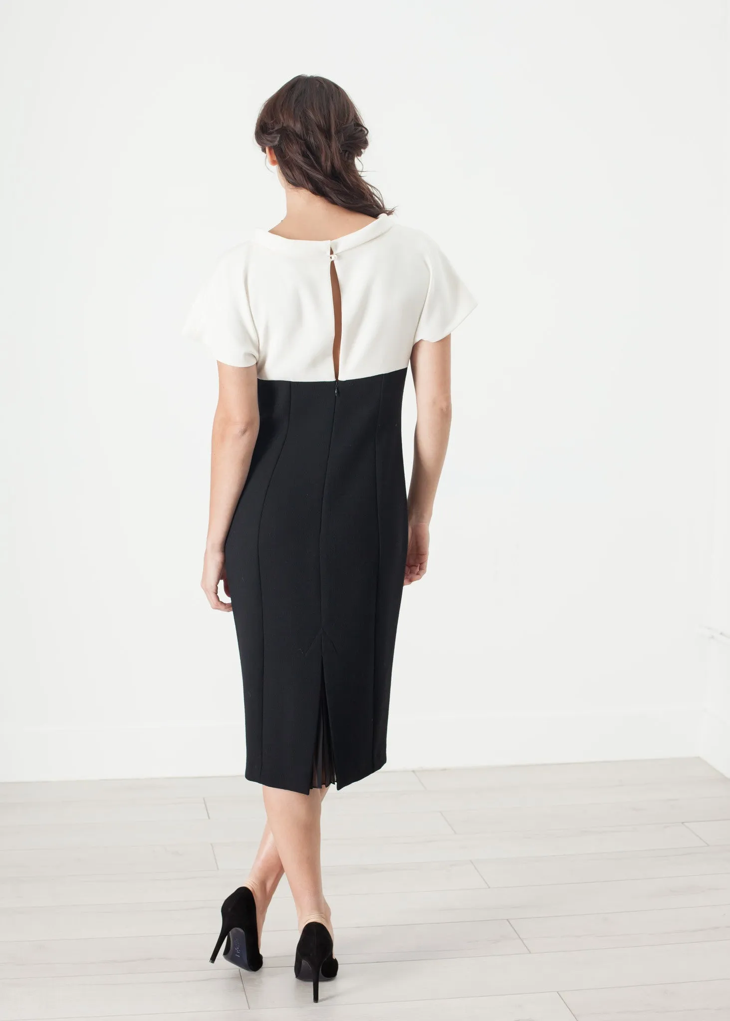 Pearl Fastened Dress in Cream/Black - More Choice