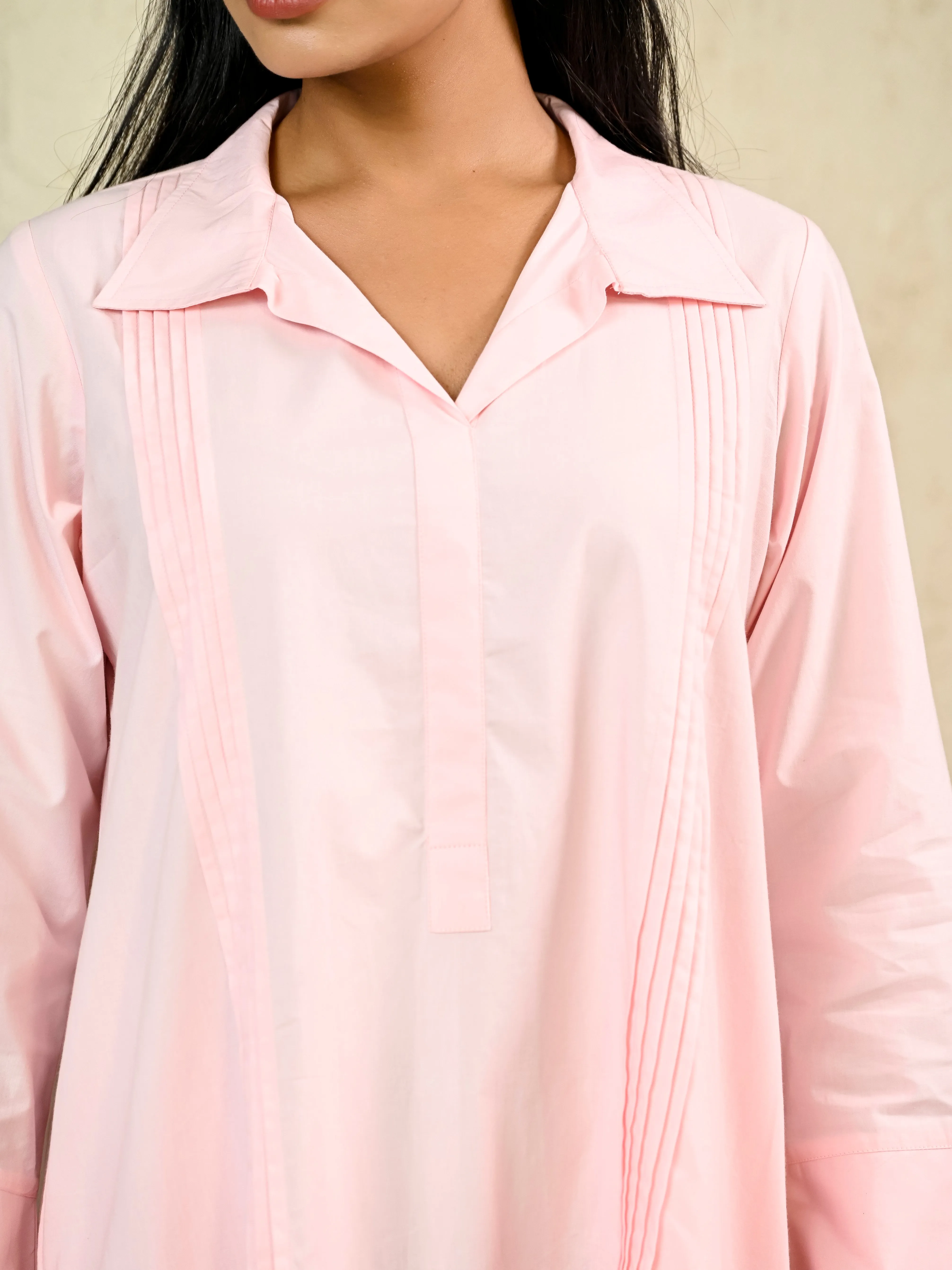 PINK Cotton Poplin scalloped dress