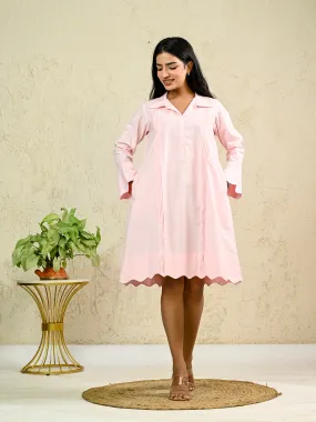 PINK Cotton Poplin scalloped dress