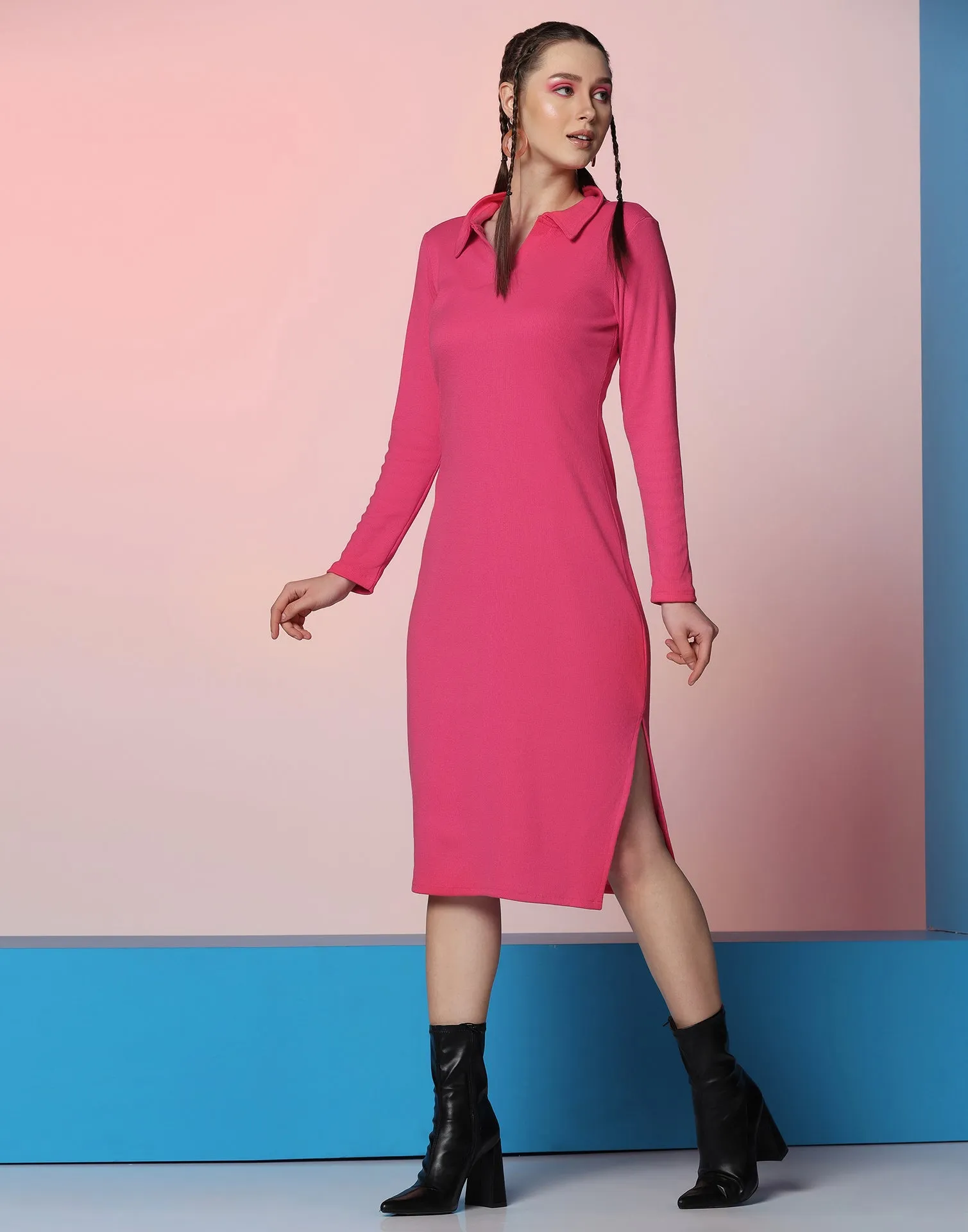 Pink Lycra Bodycon Dress