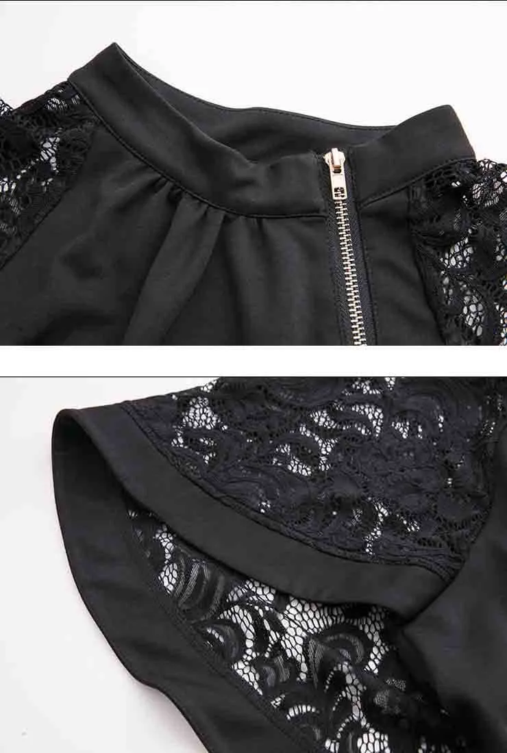 Plus Size Dolman Sleeve Lace Patchwork Midi Dress