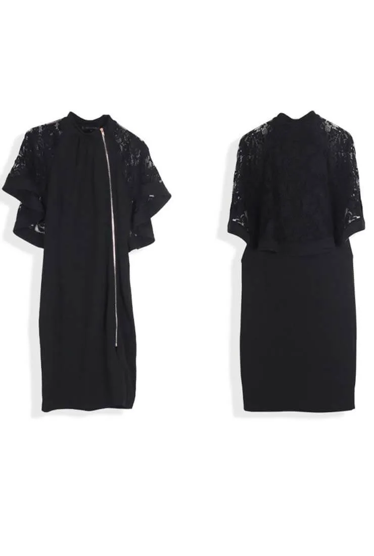 Plus Size Dolman Sleeve Lace Patchwork Midi Dress