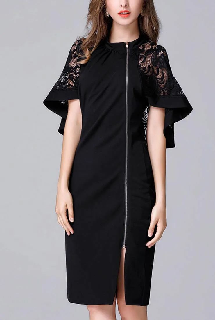 Plus Size Dolman Sleeve Lace Patchwork Midi Dress