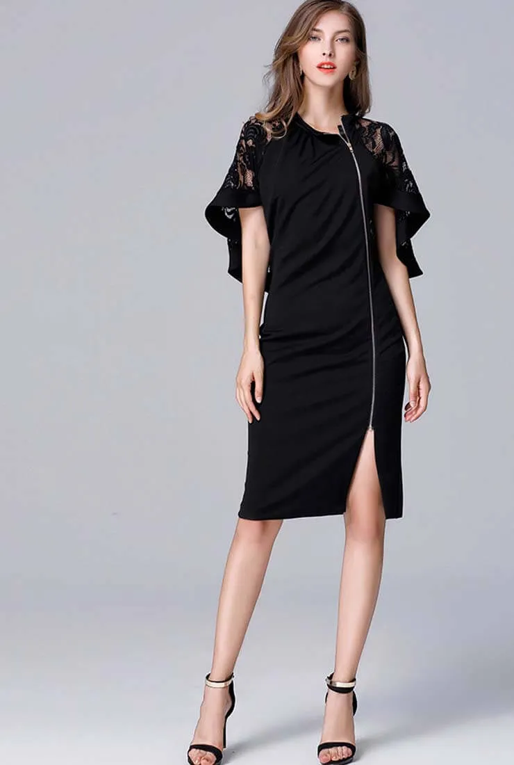 Plus Size Dolman Sleeve Lace Patchwork Midi Dress