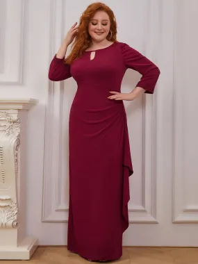 Plus Size Scoop Neck Pleated Waist Long Mother of the Bride Dress