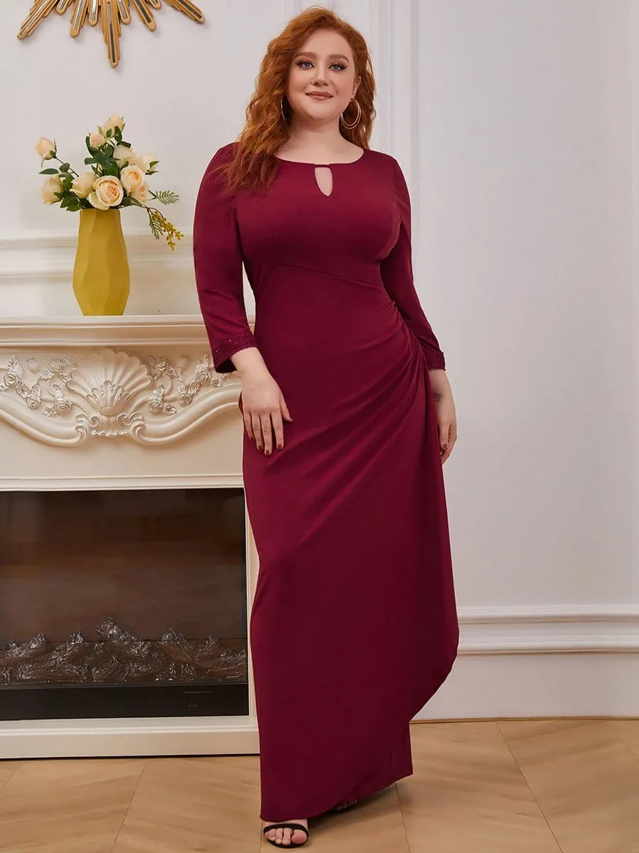 Plus Size Scoop Neck Pleated Waist Long Mother of the Bride Dress