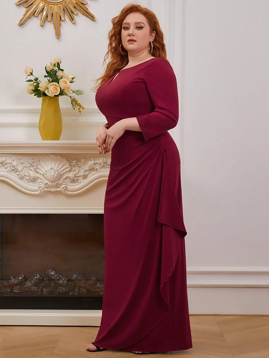 Plus Size Scoop Neck Pleated Waist Long Mother of the Bride Dress