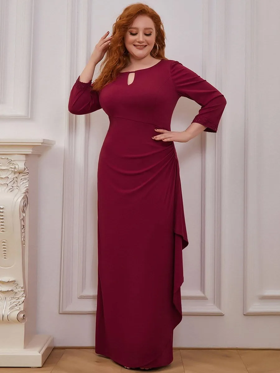 Plus Size Scoop Neck Pleated Waist Long Mother of the Bride Dress