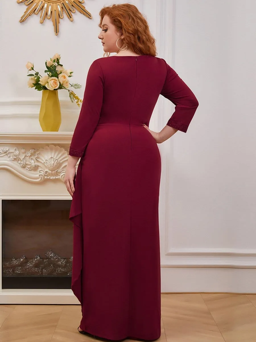 Plus Size Scoop Neck Pleated Waist Long Mother of the Bride Dress