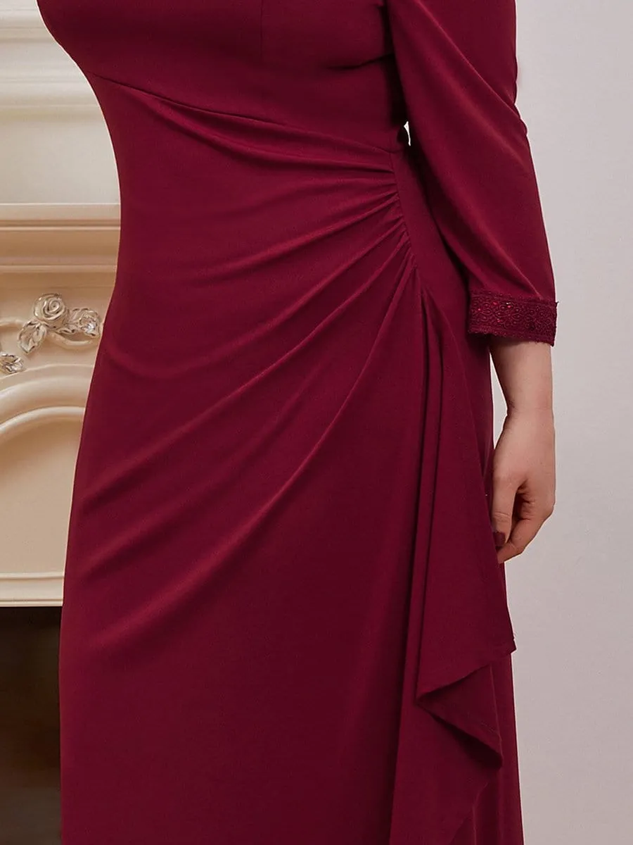 Plus Size Scoop Neck Pleated Waist Long Mother of the Bride Dress