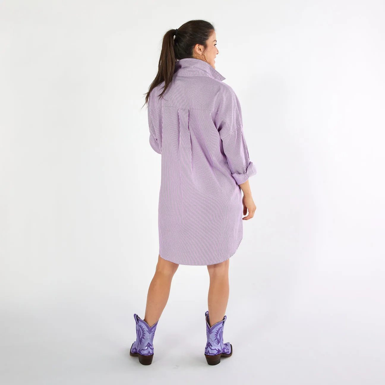 Preppy Game Day Back Stripe Dress- Purple