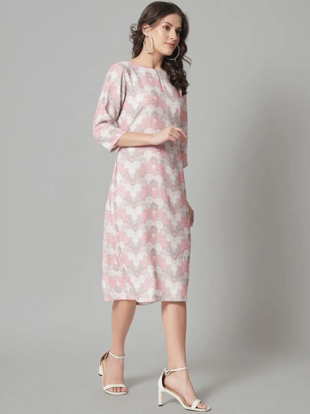 Printed Sheath Dress- Pink