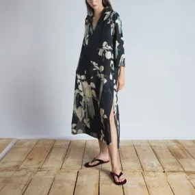 Psophia Sumi-e Japanese Print V-Neck Tunic Dress with Side Slits