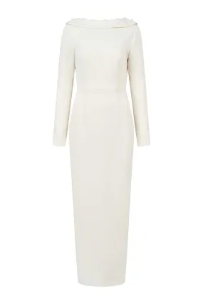 Quatz Pegged Boat Neck Wool Blend Ankle Length Dress