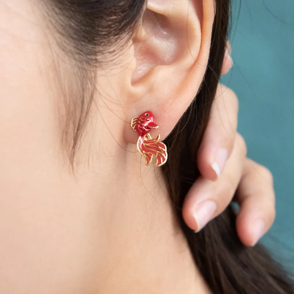 Red Goldfish Clip On Earrings