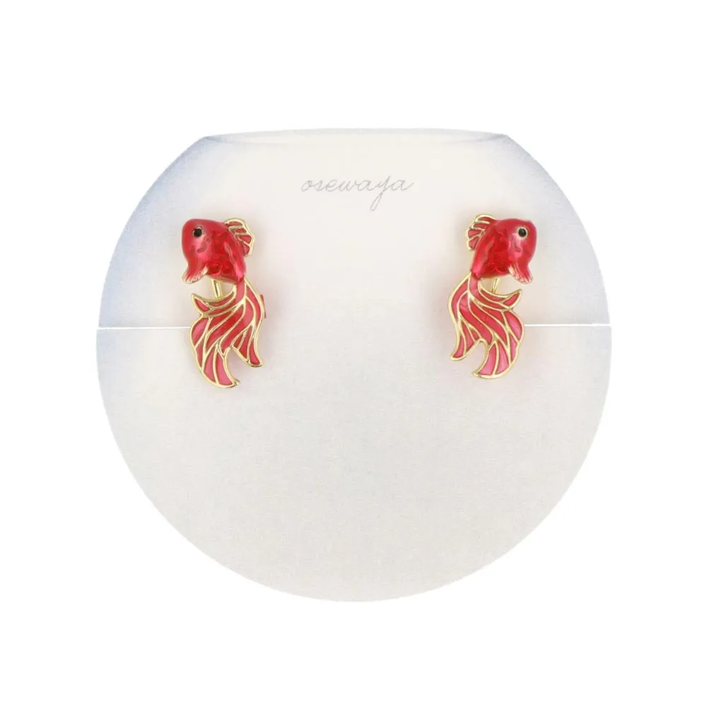 Red Goldfish Clip On Earrings