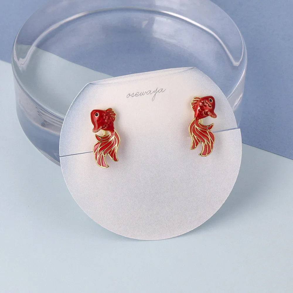 Red Goldfish Clip On Earrings