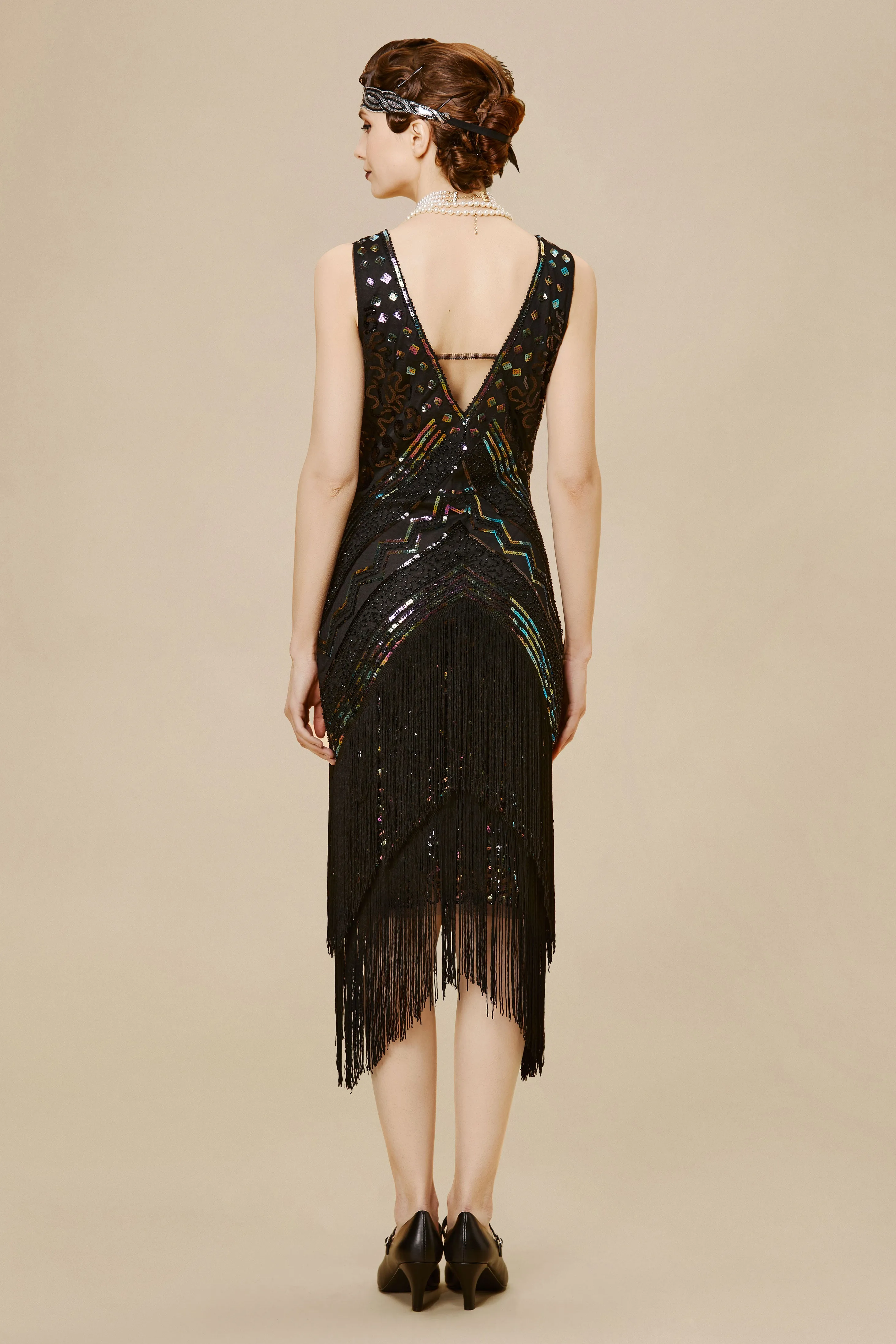 Rolling 20s Deep V-Neck Prom Dress