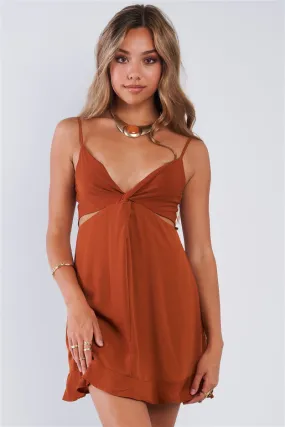 Rust Colored Cut Out Cami Strap Mini Dress