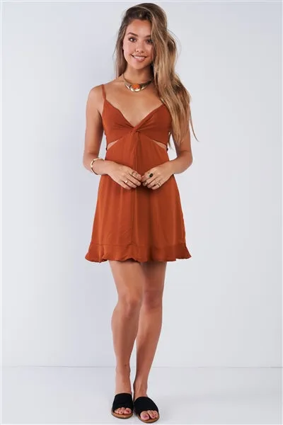 Rust Colored Cut Out Cami Strap Mini Dress
