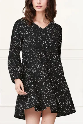 Salome Polka Dot Mini Dress Long Sleeve V-Neck Flowy Casual Chic