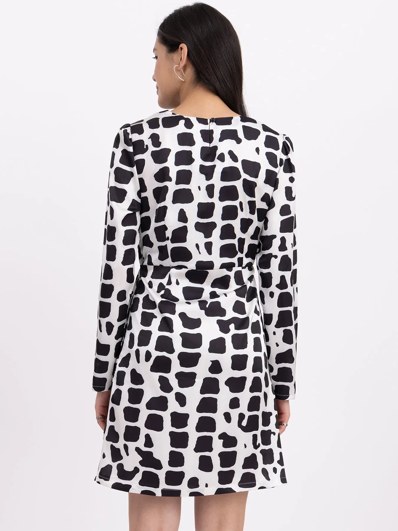 Satin Monochrome Drape Dress - Black And White