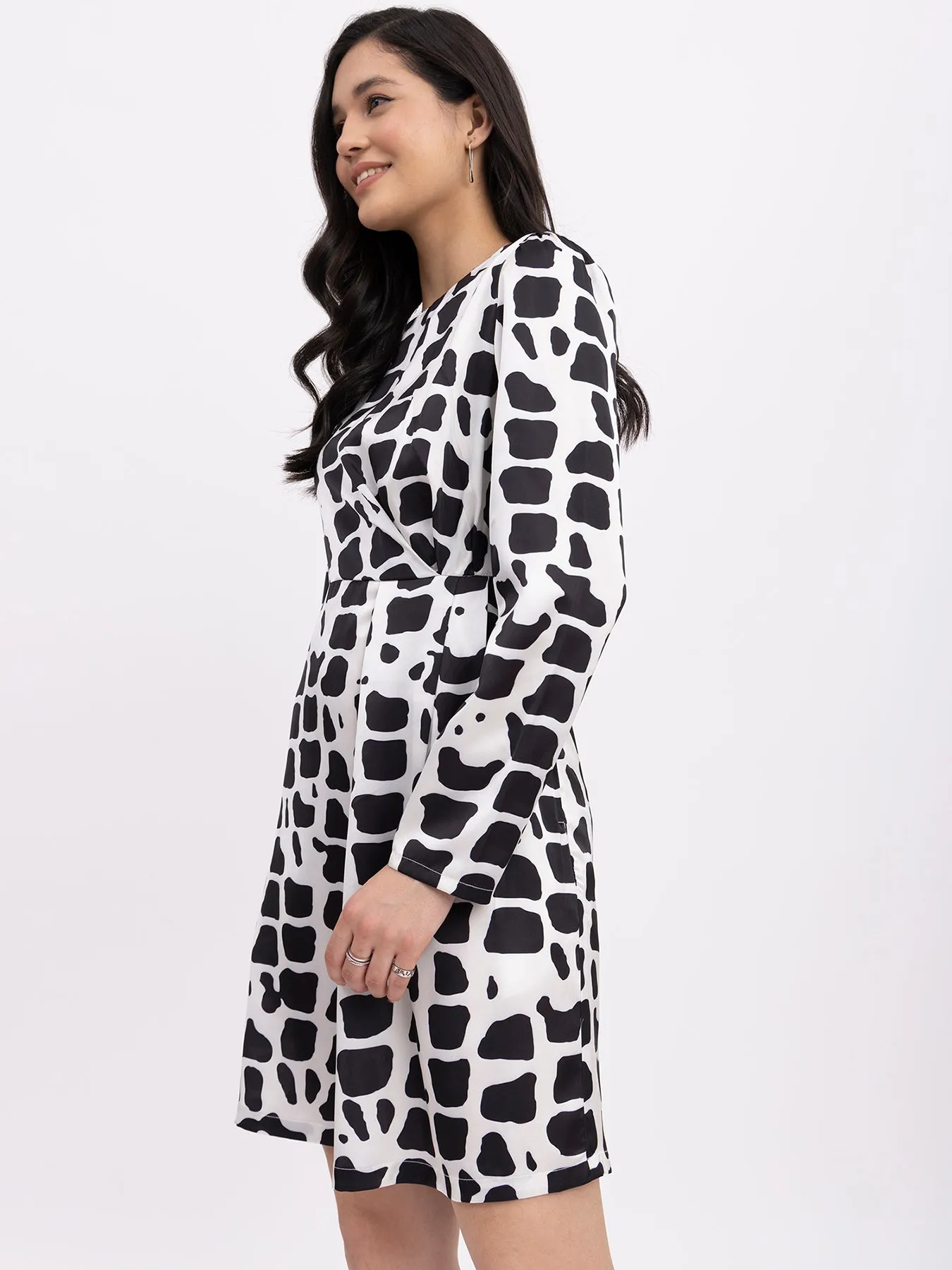 Satin Monochrome Drape Dress - Black And White