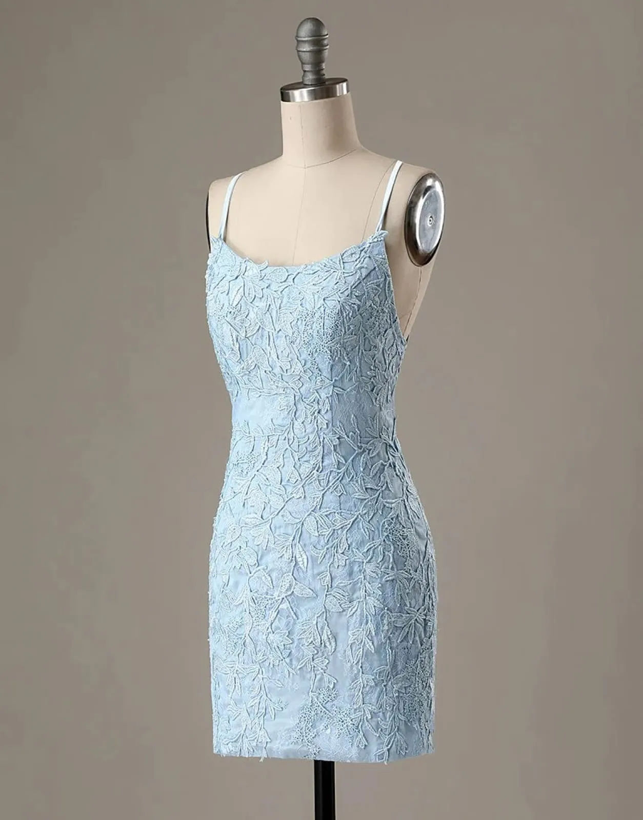 Sheath Lace Spaghetti Straps Backless Short Mini Homecoming Party Dress
