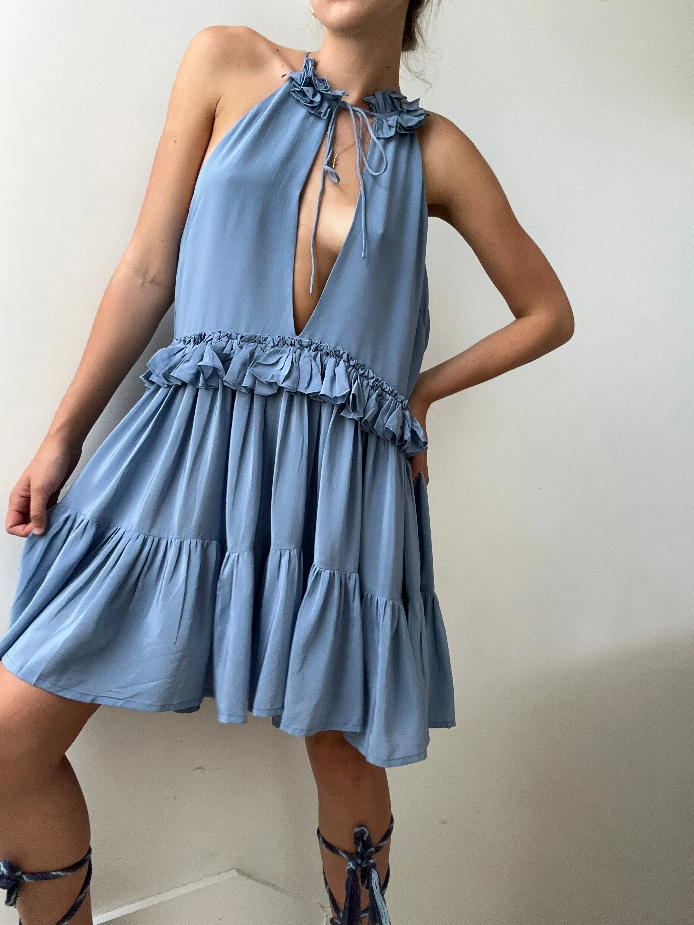 Silk Frill Short Dress