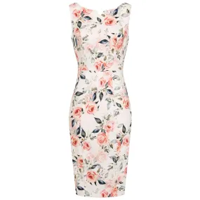 Soft Pink Floral Classic 40s Vintage Wiggle Dress