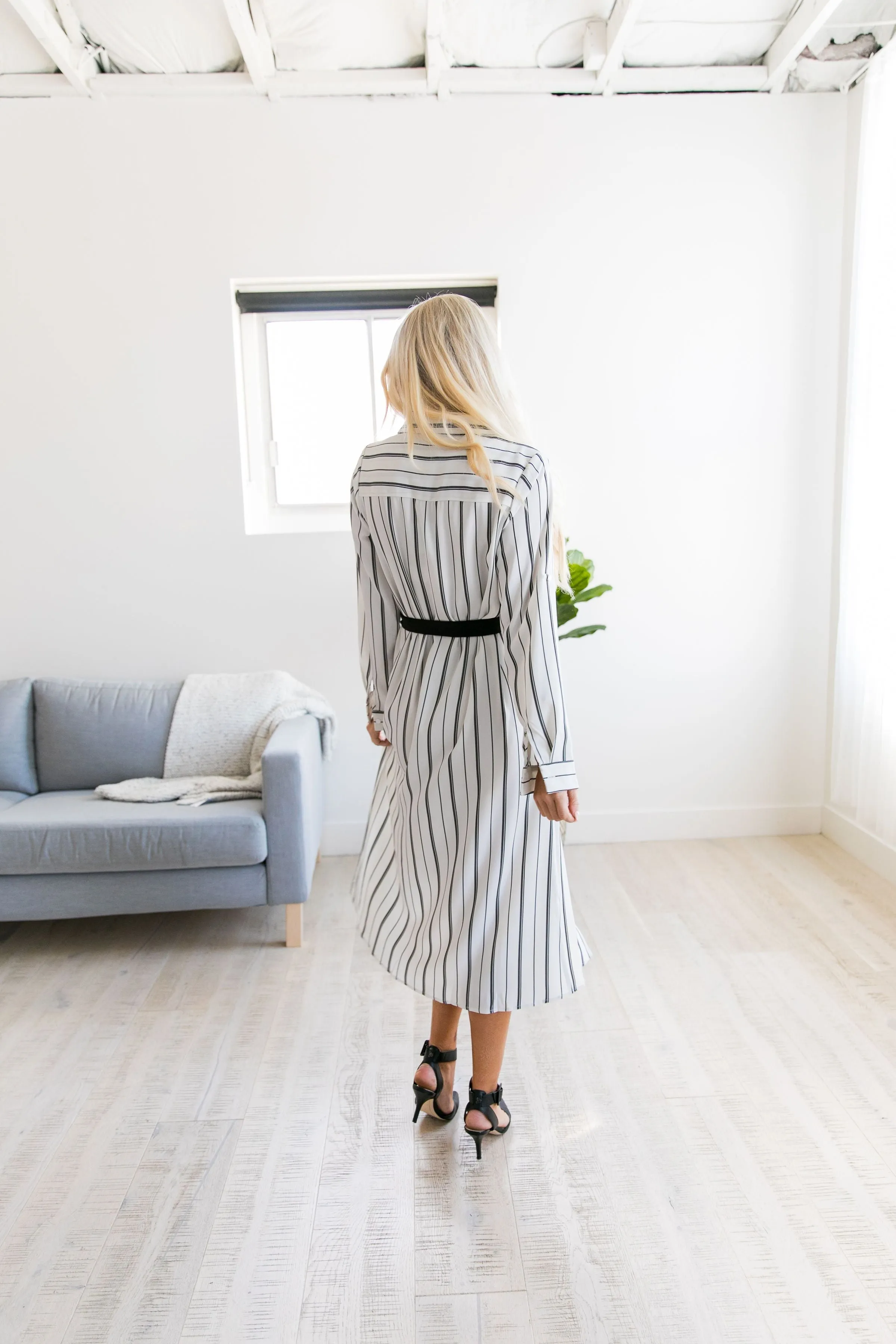 Sophisticated Stripe Midi Dress - ALL SALES FINAL