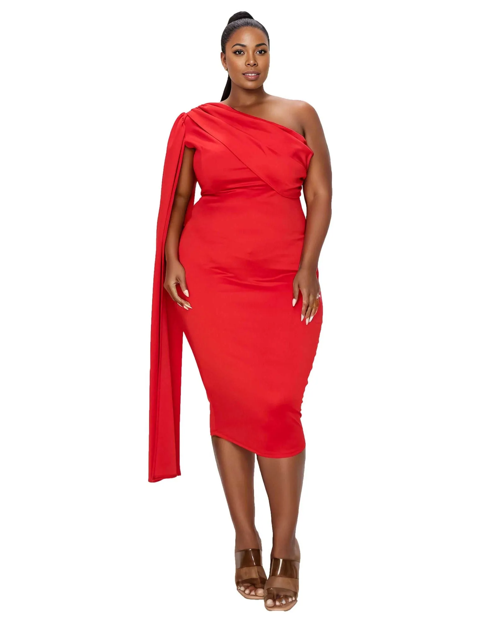 Spade One Shoulder Cape Dress | Red
