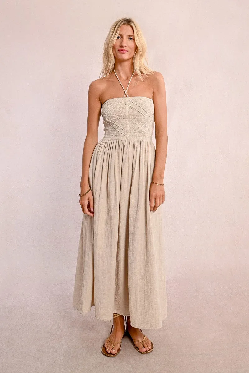 Strapless Smock Dress in Beige