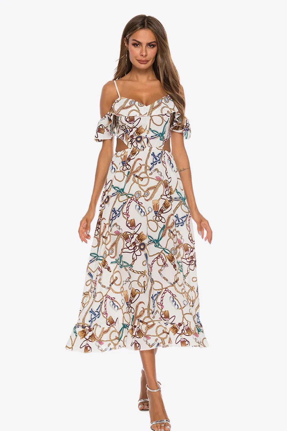 Sweetheart Cold-Shoulder Midi Dress
