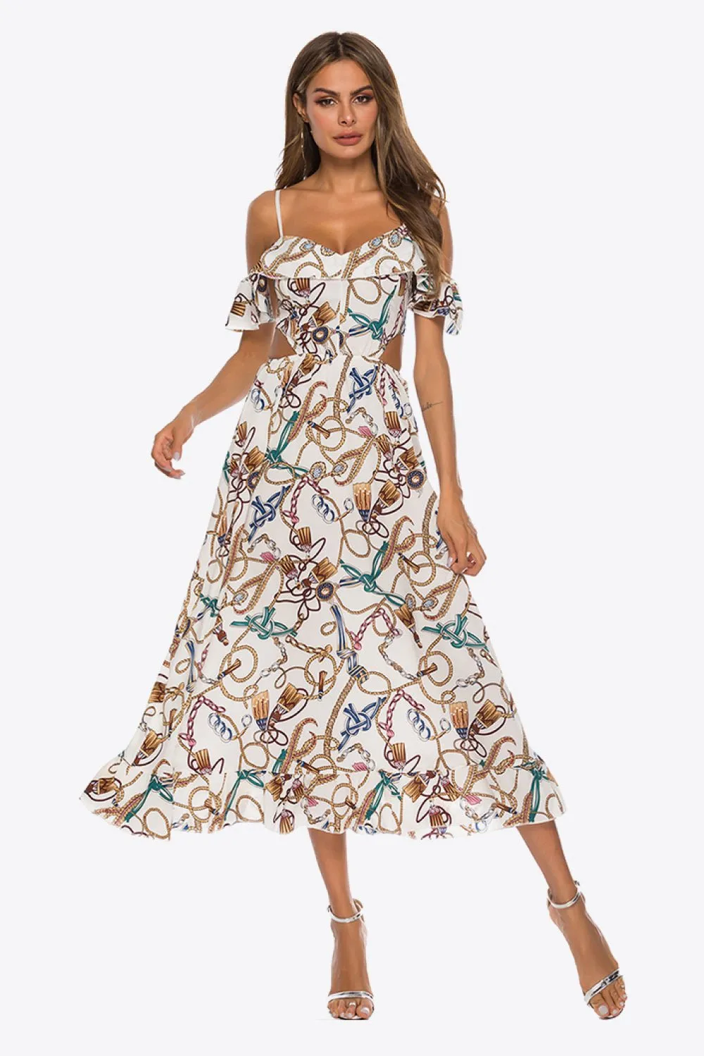Sweetheart Cold-Shoulder Midi Dress