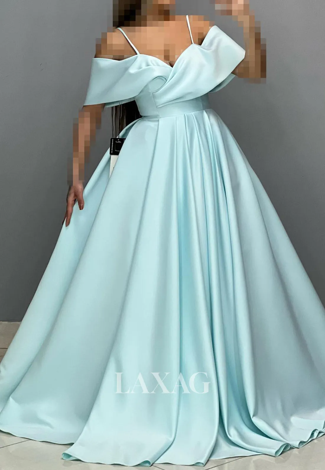 Sweetheart Spaghetti Straps Off-Shoulder Sleeveless Pleated Satin A-Line Prom Dress with Sweep Train