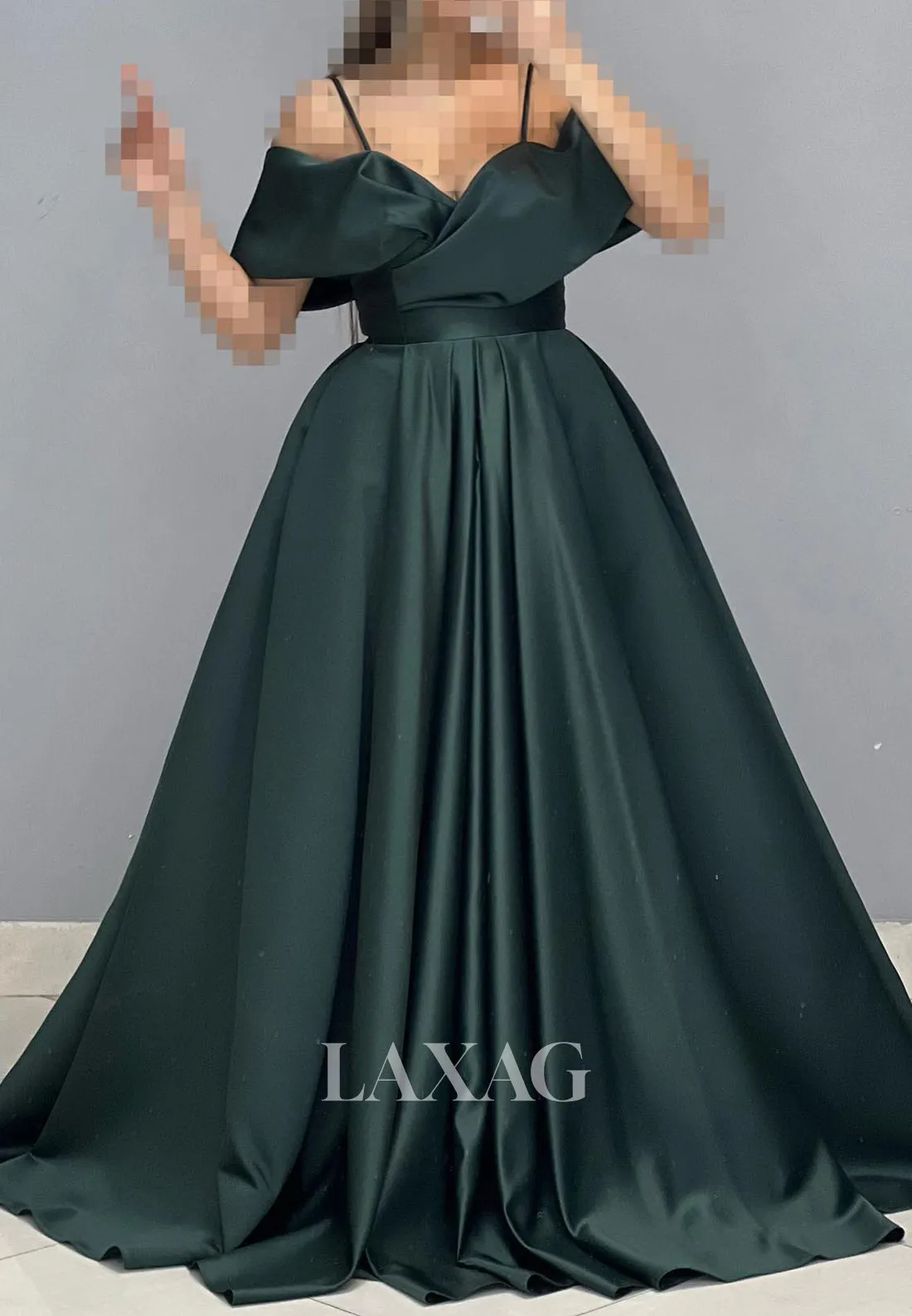 Sweetheart Spaghetti Straps Off-Shoulder Sleeveless Pleated Satin A-Line Prom Dress with Sweep Train
