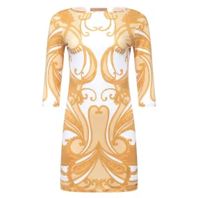 T-Shirt dress gold paisley print