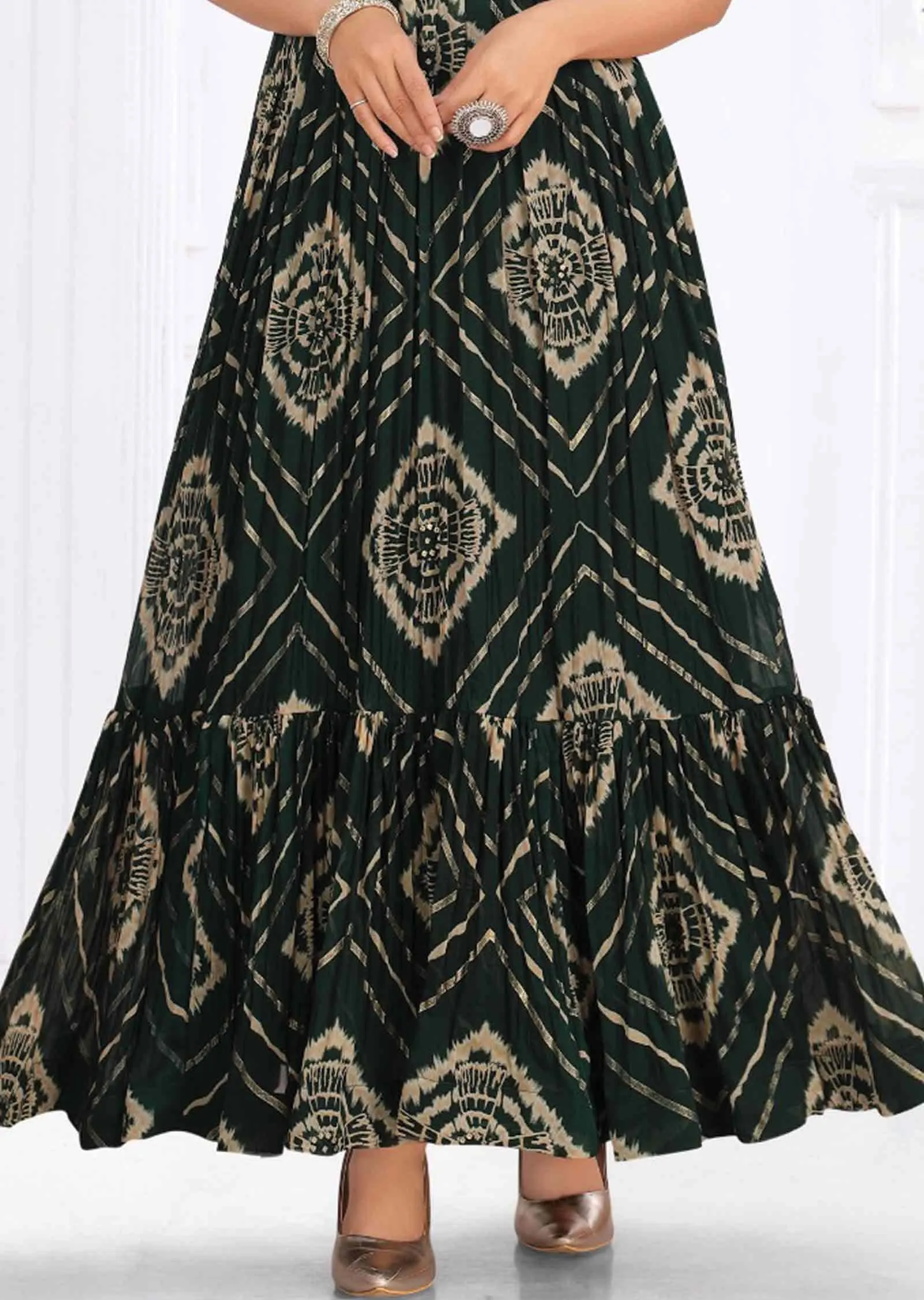 Teal Blue Chiffon Zardosi & EmbroideredFull Length Kurti
