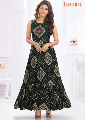 Teal Blue Chiffon Zardosi & EmbroideredFull Length Kurti