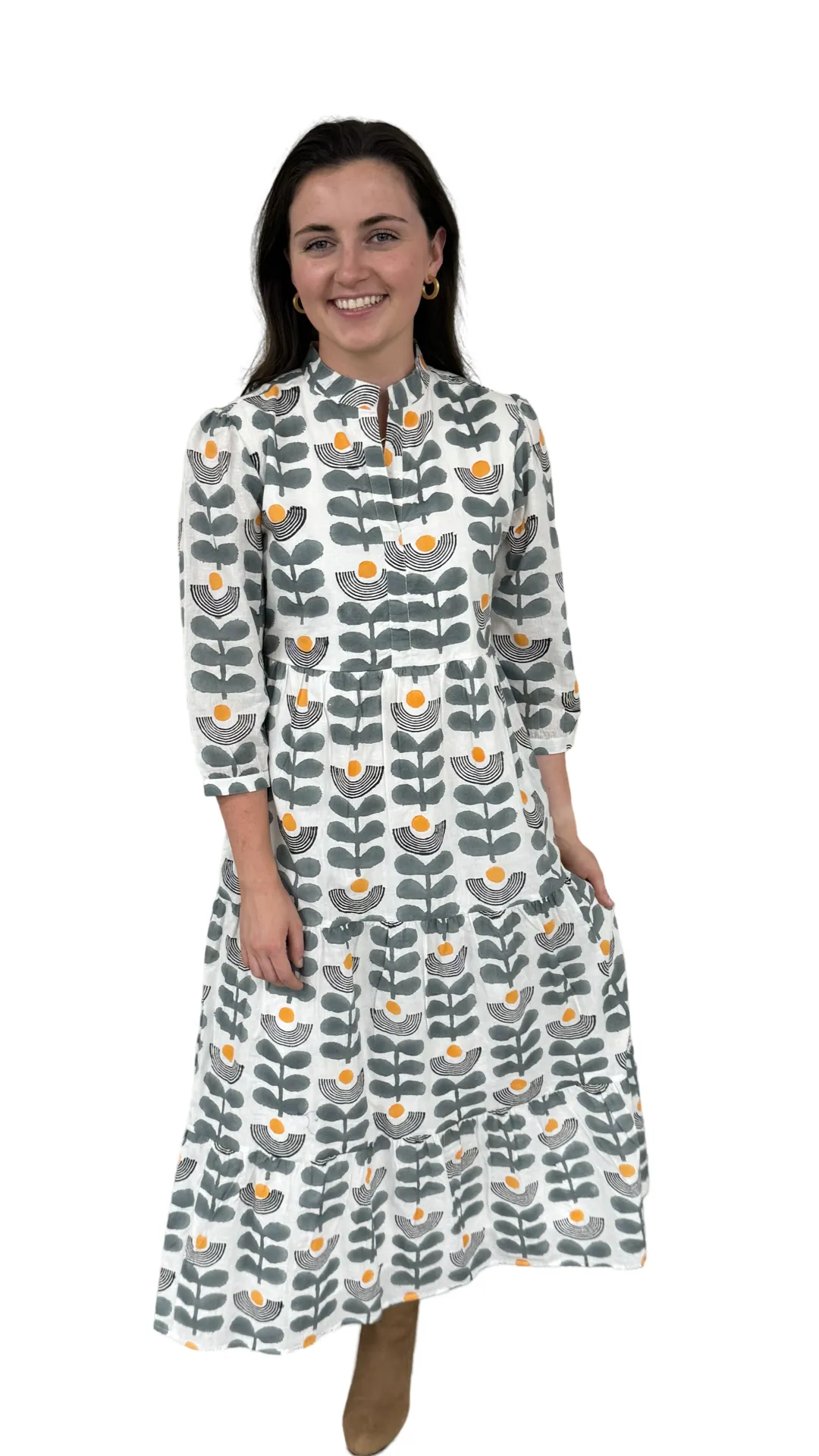 The Addison Notch Neck Dress in Sage White Floral
