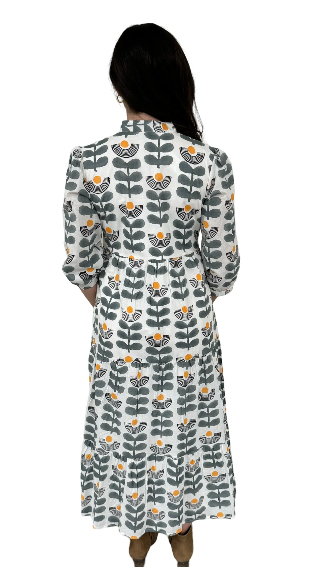 The Addison Notch Neck Dress in Sage White Floral