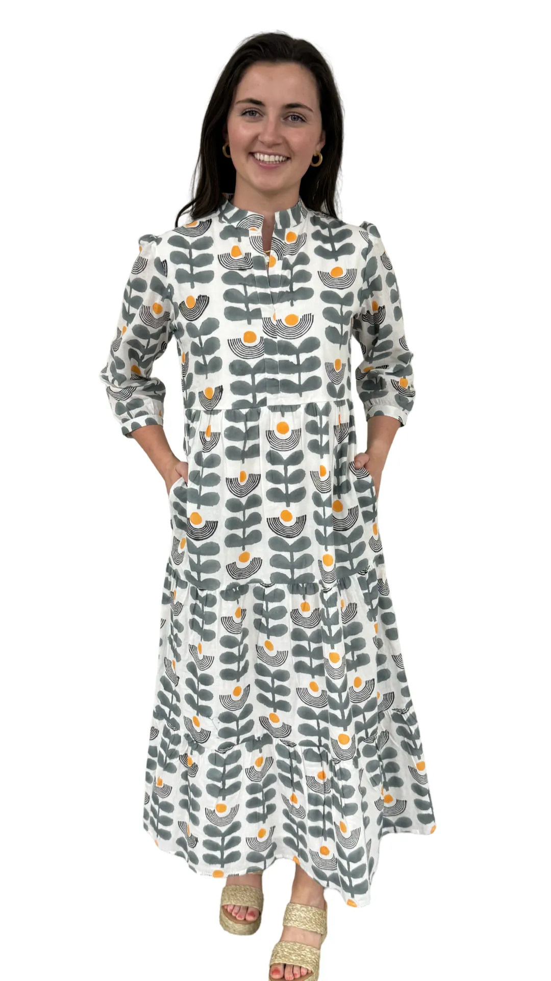 The Addison Notch Neck Dress in Sage White Floral