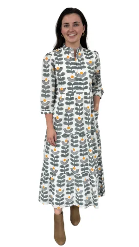 The Addison Notch Neck Dress in Sage White Floral