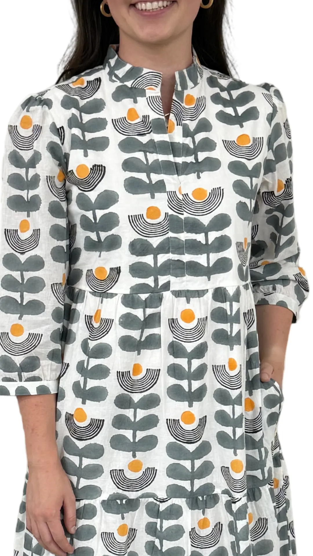 The Addison Notch Neck Dress in Sage White Floral